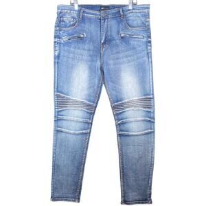 Waimea Men Jeans Blue Moto Skinny Fit Distressed Biker Y2K 40x32 (40x30)
